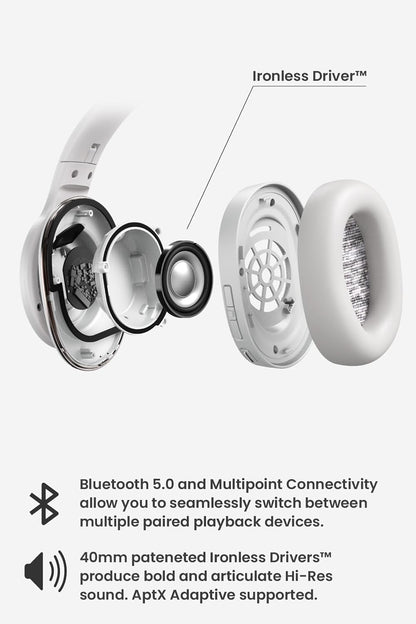 Cleer Audio Enduro ANC Noise Canceling Headphones, Bluetooth Multipoint Connection, Over-The-Ear Design with Mic, Crystal Clear Hands-Free Calling, up to 60 Hours of Battery Life - Light Grey