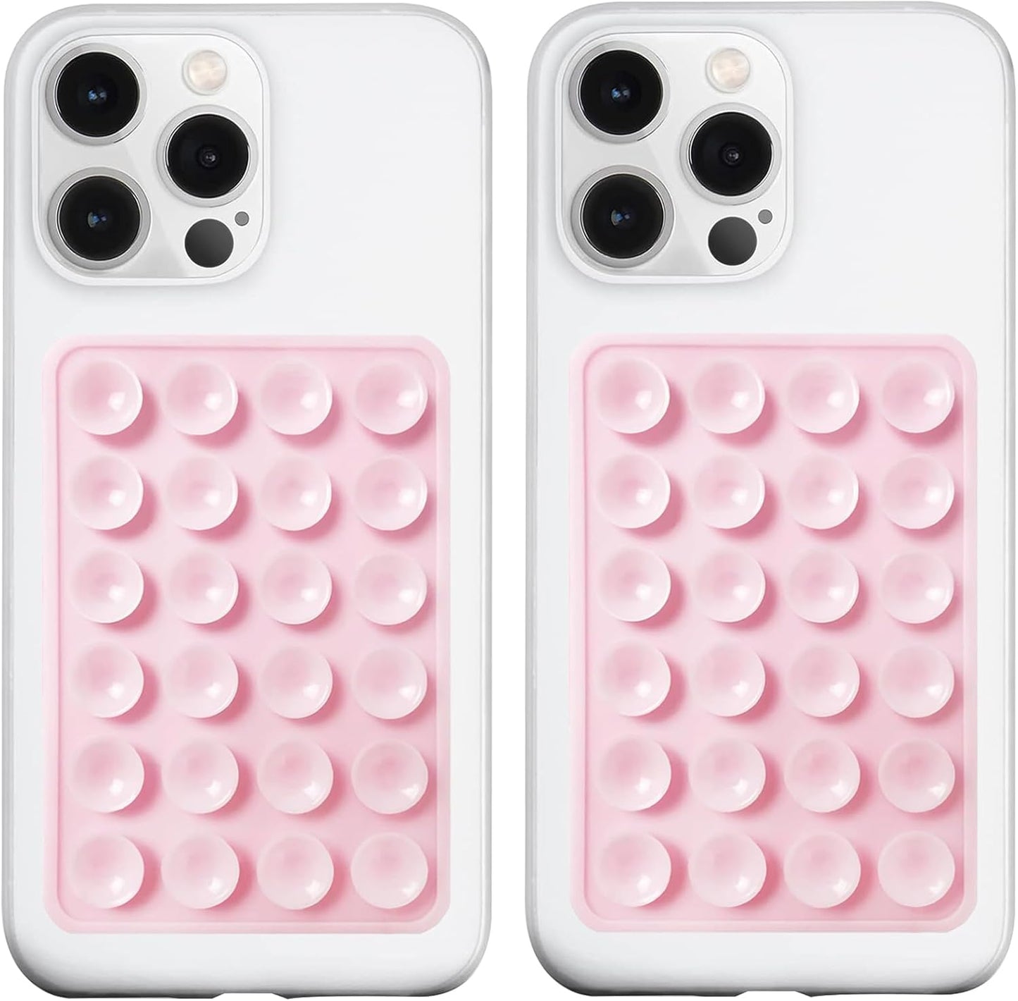 2 Pack Silicone Suction Phone Case Mount, Silicon Adhesive Phone Grip for Smartphones, Hands-Free Mirror Shower Phone Holder for Selfies, Tiktok Videos (Light Pink)