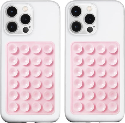 2 Pack Silicone Suction Phone Case Mount, Silicon Adhesive Phone Grip for Smartphones, Hands-Free Mirror Shower Phone Holder for Selfies, Tiktok Videos (Light Pink)