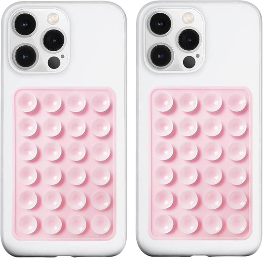 2 Pack Silicone Suction Phone Case Mount, Silicon Adhesive Phone Grip for Smartphones, Hands-Free Mirror Shower Phone Holder for Selfies, Tiktok Videos (Light Pink)