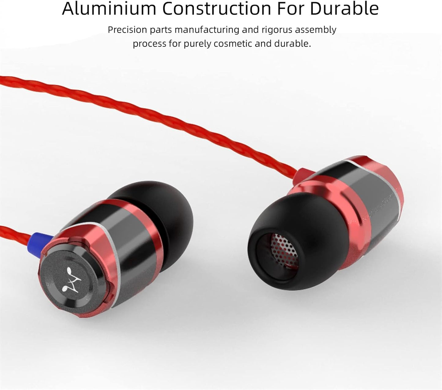 SoundMAGIC E10 Wired Earphones No Microphone HiFi Stereo Earbuds Noise Isolating in Ear Headphones Powerful Bass Tangle Free Cord Black Red