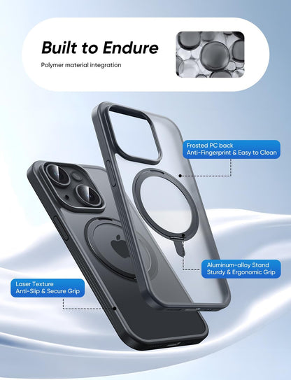 MAGIC JOHN 360° Rotatable Magnetic Invisible Stand for iPhone 14/iPhone 13 Case [Anti-Slip Grip] [Compatible with MagSafe] 16FT Shockof for iPhone 14/13 Case with Kickstand, Black