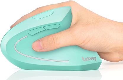 Lekvey Ergonomic Mouse, Vertical Wireless Mouse Rechargeable 2.4 GHz Optical Carpal Tunnel Mouse : 800/1200 / 1600 DPI, 6 Buttons, for Laptop, PC, Computer, Desktop, Notebook etc, Green