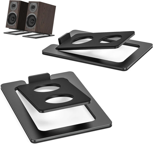 Metal Desktop Speaker Stands Pair, 15° Tilted Steel Tabletop Bookshelf Speaker Wedge with Damping Foam Pads for Small Medium Speakers, Suitable for PC, Gaming, and Studio