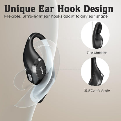 Open Ear Headphones,Over Ear Earbuds with Ergonomic Earhook,Bluetooth Headphones 5.4 with Smart Digital Display,40H Playtime,IPX6 Waterproof,Touch Control Operate Fit Cycling,Running,Workout(Black)