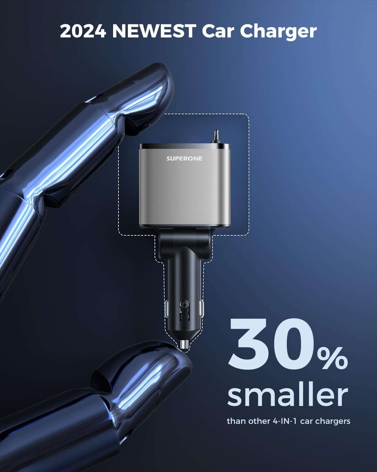 [2024 Upgraded] 4 in 1 Retractable Car Charger, SUPERONE Smaller Fast Car Phone Charger 69W with Cord, USB C and iPhone Car Charger Adapter, Compatible iPhone 15/15 Pro Max/14/13/12/11, Sumsung