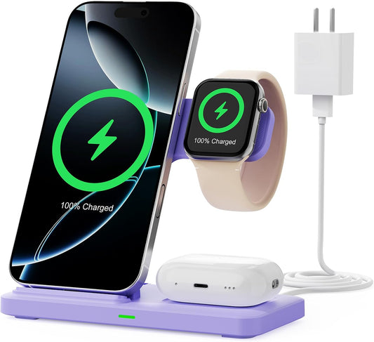 2025 3 in 1 Wireless Charger for iPhone 16 15 14 13 12 11 XR 8, Apple Charging Station for Apple Watch 10/9/Ultra/8/7/SE/6/5/4 & AirPods Series, Wireless Charging Station for Multiple Devices Apple