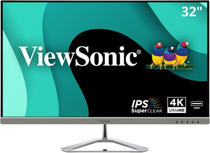 ViewSonic VX3276-4K-MHD 32 Inch 4K UHD Monitor with Ultra-Thin Bezels, HDR10 HDMI and DisplayPort for Home and Office