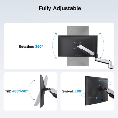 HUANUO Triple Monitor Stand - Full Motion Articulating Monitor Mount Fit Three 17 to 32 inch Flat/Curved LCD Computer Screens with Clamp, Grommet Kit, Silver