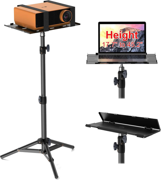 Projector Stand Tripod, Laptop Tripod Stand, Foldable Portable Projector Floor Mount, Height Adjustable from 17.7" to 45.2", with Folding Plate, Capacity 22lb, for Outdoor Movies, Home, Office