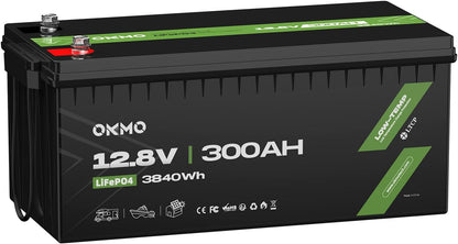 OKMO 12V 300Ah LiFePO4 Lithium Battery 3840Wh Rechargeable Lithium Battery with BMS 10 Years Lifetime 15000+ Deep Cycles,for Solar systerm,RV,Camping,Battery Backup,Marine and Home Energy Storage