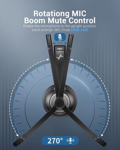 Wireless Headset with AI Noise Cancelling Microphone Bluetooth Headset - Bluetooth V5.2 Headphones with USB Dongle & Mic Mute for Computer/Laptop/PC/iPhone/Android/Cell Phones