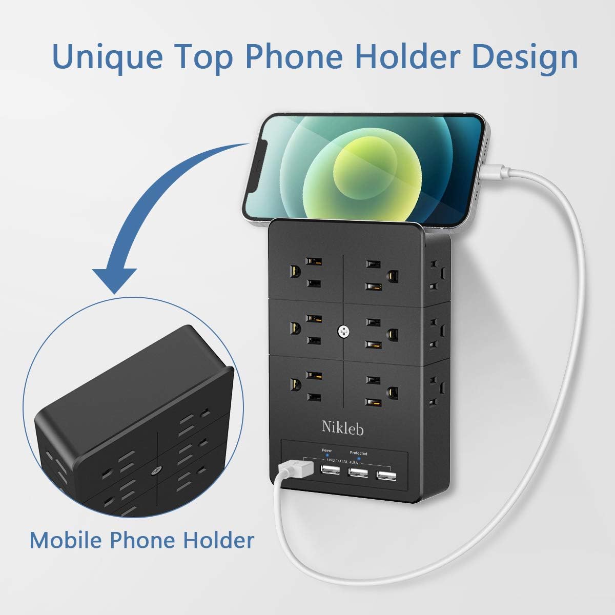 Surge Protector Wall Charger, 12 Wide AC Outlets Power Strip, 4 Ports USB Charging Blocks, Multiple Plug Adapter Wall Mount, Plug Extender Heavy Duty, Outlet Splitter for Home, Office Supplies