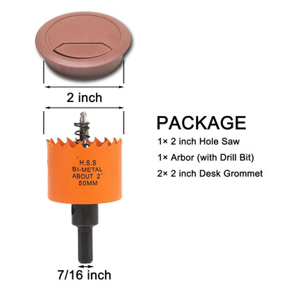 Desk Grommet 2 inch with Hole Saw, Desk Cord Hole Cover Grommet for Cables, 2 PCS, Brown