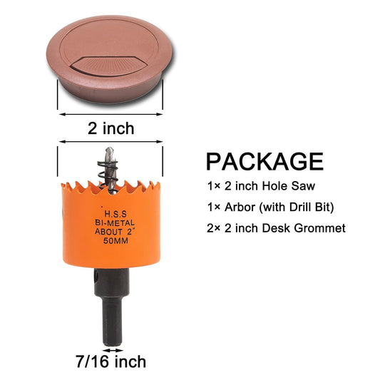 Desk Grommet 2 inch with Hole Saw, Desk Cord Hole Cover Grommet for Cables, 2 PCS, Brown