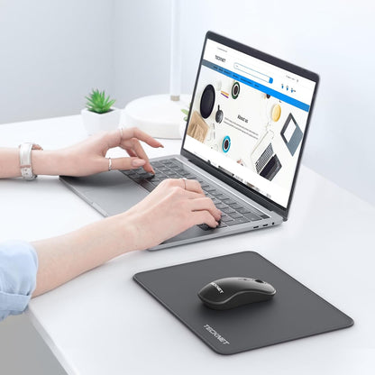 TECKNET Mouse Pad with Anti-fray Stitchin, Waterproof Surface & Non-Slip Rubber Base with Stitched Edges Gaming Mouse Mat for Laptop，Compatible with Laser and Optical Mice - Dark Gray