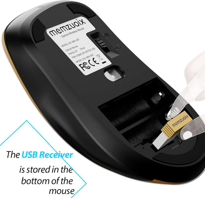 memzuoix 2.4G Wireless Mouse, 1400 DPI Mobile Optical Cordless Mouse with USB Receiver, Portable Computer Mice Wireless Mice for Laptop, PC, Desktop, MacBook, 5 Buttons (Gold)