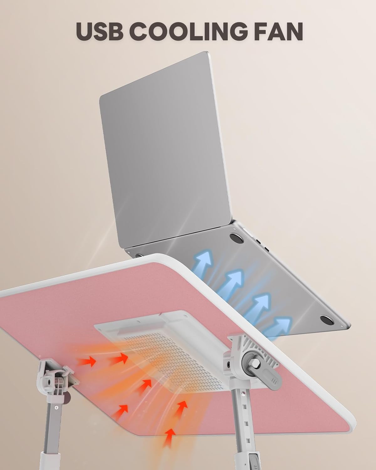 Laptop Desk for Bed with Cooling Fan, SAIJI Height & Angle Adjustable Laptop Stand for Bed, Lap Desk Tray Table, Lightweight Foldable Portable Computer Table