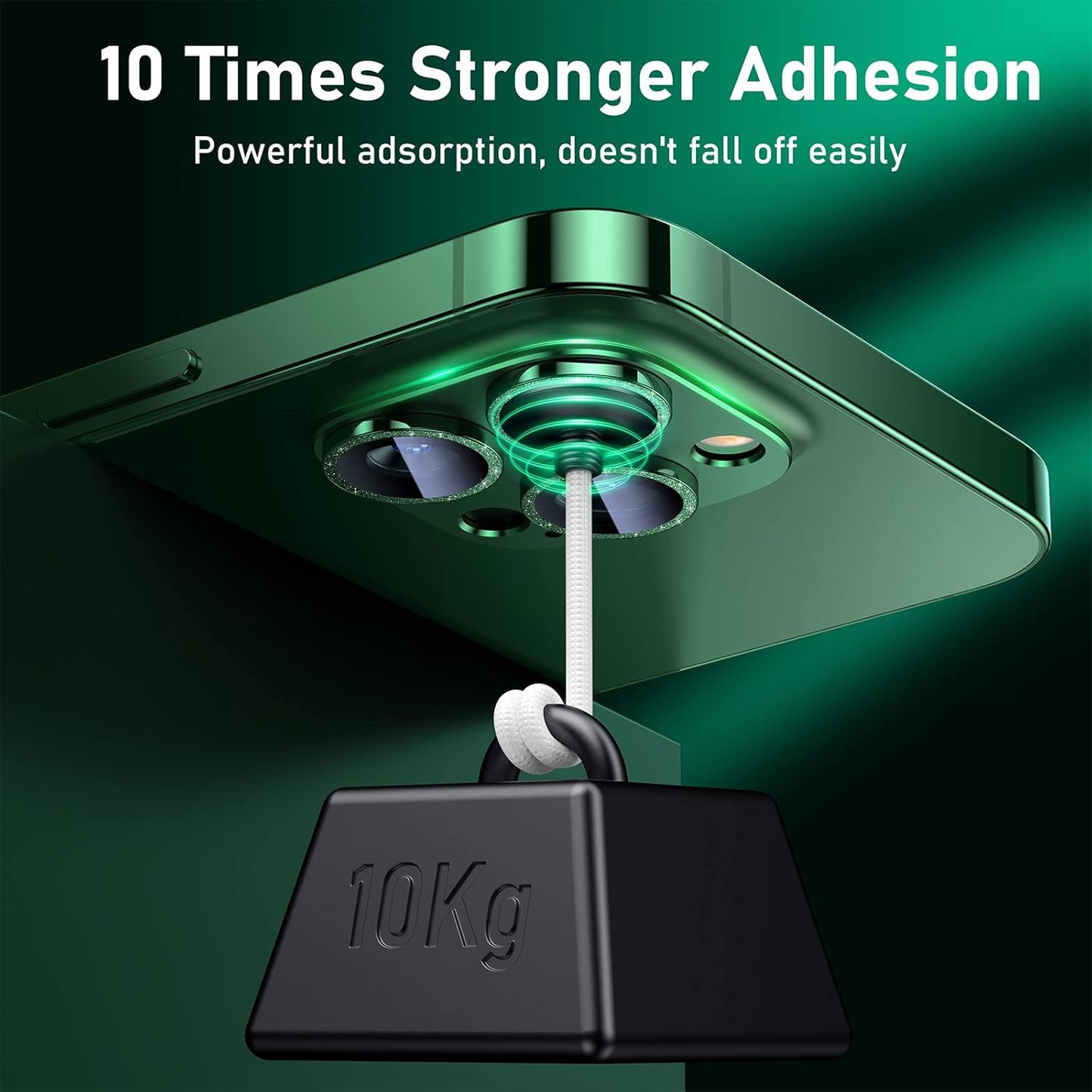 UniqueMe for iPhone 13 Pro/iPhone 13 Pro Max Camera Lens Protector, [Strong Drop Protection] [Not Easy to Fall-off] Metal Ring Tempered Glass Rear Camera Screen Cover - Alpine Green (Bling Circle)