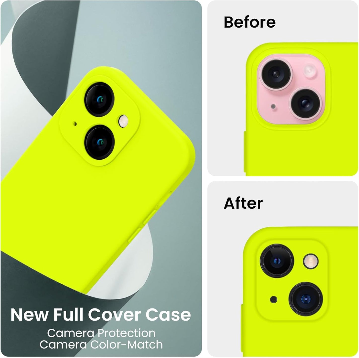 FireNova Designed for iPhone 15 Case, Silicone Upgraded [Camera Protection] Phone Case with [2 Screen Protectors], Soft Anti-Scratch Microfiber Lining Inside, 6.1 inch, Fluorescent Green