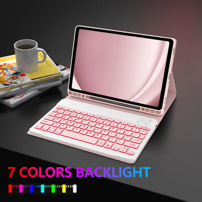 Galaxy Tab A9 Plus Case with Keyboard 5G 11 Inch 2023 (SM-X210/X216/X218), 7 Color Backlit Detachable Tablet Keyboard Cover with S Pen Holder for Samsung Galaxy Tab A9+ 11" (Pink)