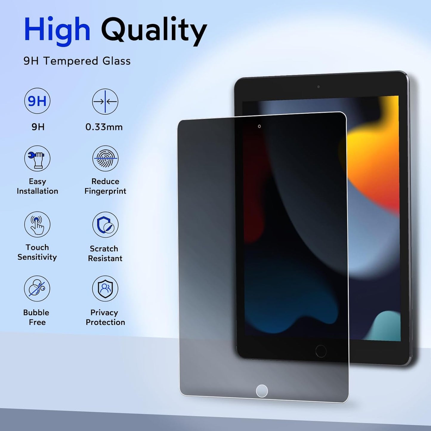MOBDIK Privacy Screen Protector Compatible with iPad 9th / 8th / 7th Generation 10.2 Inch (2021/2020 / 2019), Anti Spy, 9H Tempered Glass, EZ Kit 1 Pack