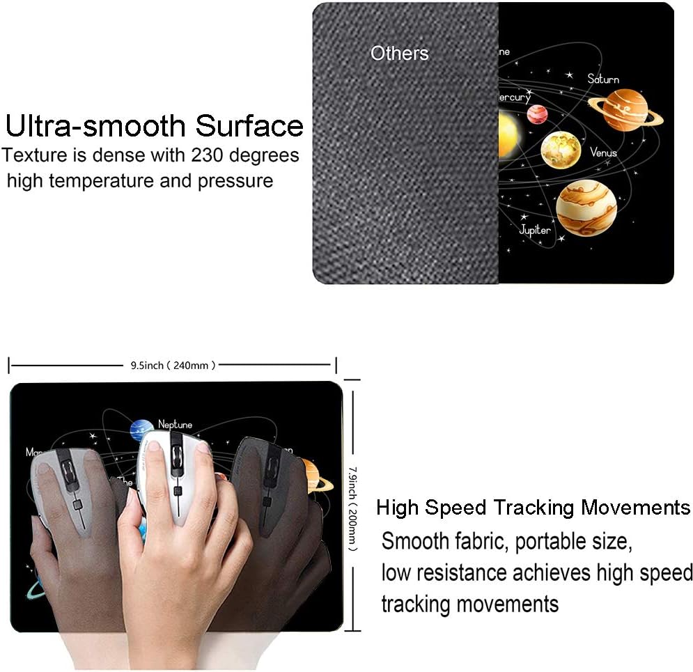 Solar System Planets Stars and Milky Way Galaxy Space Gaming Mouse Pad Square Mouse Pad Non-Slip Rubber Base Gaming MousePads for Computers Laptop Office, 9.5"x7.9"x0.12" Inch( 240mm x 200mm x 3mm)