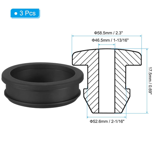 PATIKIL 52.6mm / 2-1/16 Inch Drill Hole,1-13/16 Inch ID Rubber Grommets, 3Pcs Top Hat Grommet for Wiring Eyelet Ring Gasket Automotive Firewall Cable Hole Plugs Wires Protection, Black