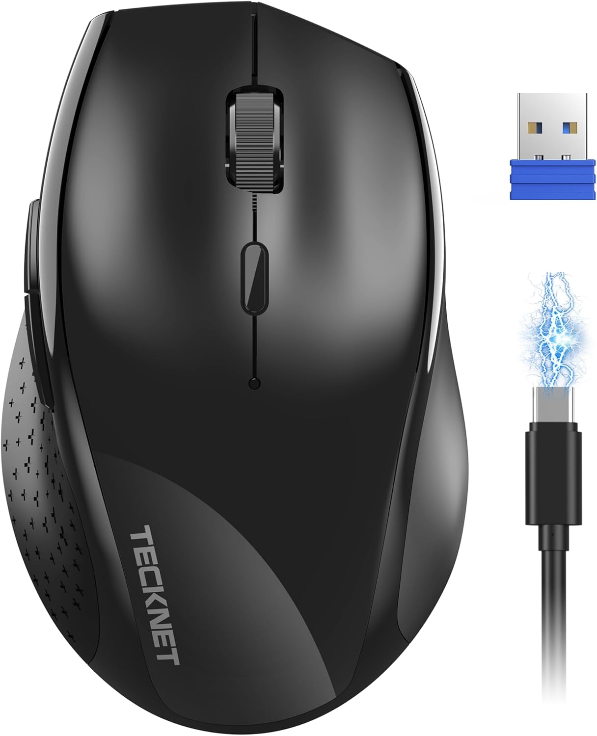 TECKNET Wireless Mouse Rechargeable,Mouse for Laptop Computer,2.4G USB Computer Mice Wireless,6 Button 6400 DPI Ergonomic Silent Mice,Portable Cordless Travel Mice-Wide Compatibility