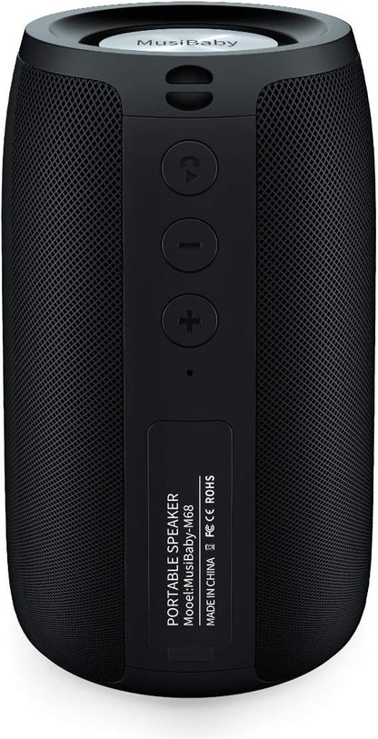 Bluetooth Speaker,MusiBaby M68 Small Portable Speaker:Speaker with BT5.3,Waterproof,Wireless,Bass,HD Sound,24H Playtime for Outdoor，Beach,Party,Stocking Stuffers,White Elephant Gifts(Blk)