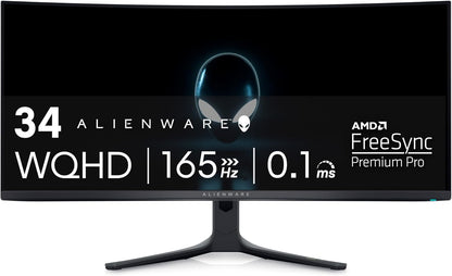 Alienware AW3423DWF Curved QD-OLED Gaming Monitor - 34-inch Quantum Dot OLED 0.1Ms 165Hz 21:9 Curved Display, 99.3% DCI-P3 Color Gamut, VESA DisplayHDR True Black 400, AMD FreeSync Premium Pro - Black