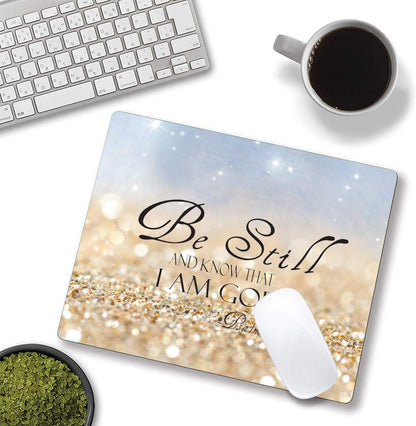 Christian Bible Verses Square Waterproof Mouse Pad Non-Slip Rubber Base MousePads for Office Laptop, 9.5"x7.9"x0.12" Inch(Be Still)