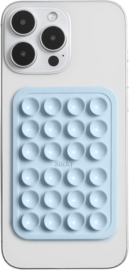 SUCKY Silicone Suction Phone Case Adhesive Octo Cup Buddy Mount - Anti-Slip Holder, Hands-Free Phone Accessory for iPhone & Android - Sticky Grip for Selfies, Videos - Baby Blue