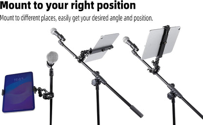 Aluminium Tablet Holder Mount for Spin Bike, iPad Mount Handlebar Clamp for Stroller, Golf Cart, Wheelchair, Scooter, Spin Bike, Music Mic Stand, Compatible with 6.5-12.9" Tablets