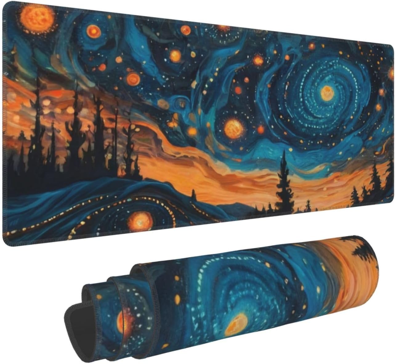 Gaming Mouse Pad, Large Non-Slip Rubber Base Mousepad, Keyboard Mouse Mat, Desk Pad with Stitched Edges, 31.5x11.8inch, Abstact Sky