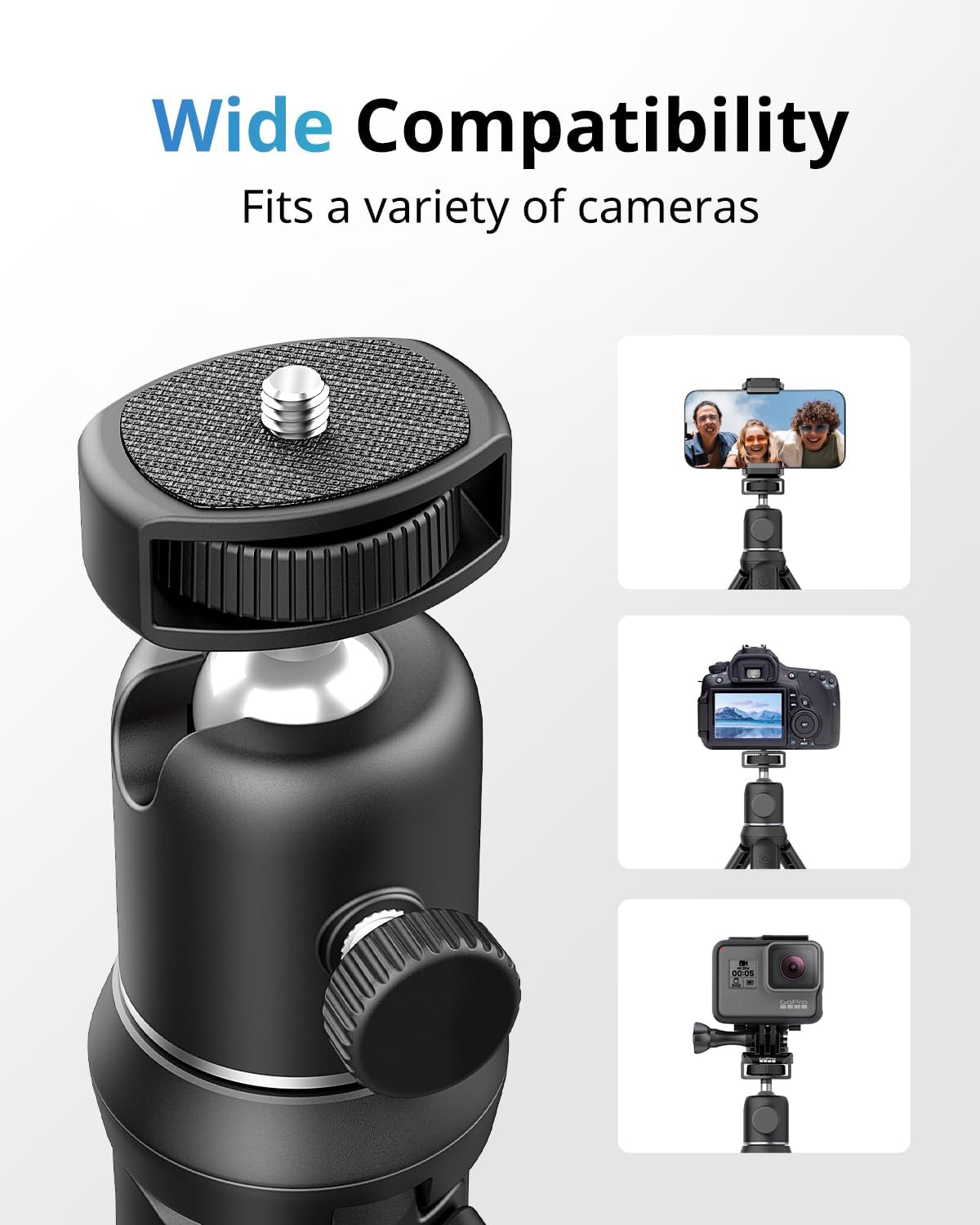 UBeesize Camera Tripod with Remote, Flexible Tripod Stand with Phone Holder and Action Camera Mount Adapter for iPhone Samsung Cellphones, Canon Nikon Sony Cameras