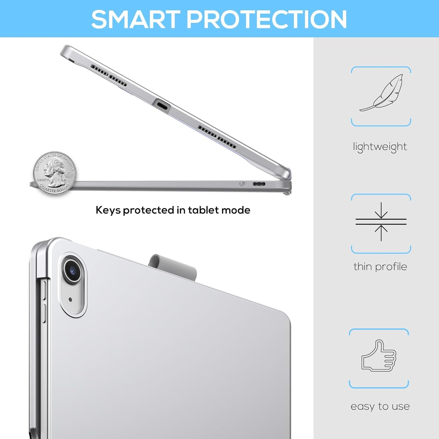 typecase Touch iPad 10th Generation Case with Keyboard (10.9", 2022) and iPad A16 (11th Gen, 2025) – 360° Rotatable, 11-Color Backlit, Multi-Touch Trackpad, Thin & Light (Silver)