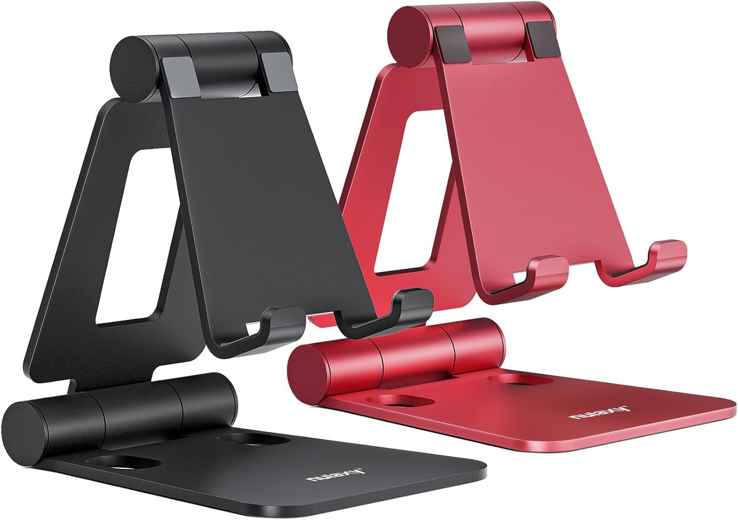 Nulaxy 2 Pack Dual Folding Cell Phone Stand, Fully Adjustable Foldable Desktop Phone Holder Cradle Dock Compatible with Phone 16 15 14 13 12 Pro Xs Xs Max Xr, All Phones, Black&Red