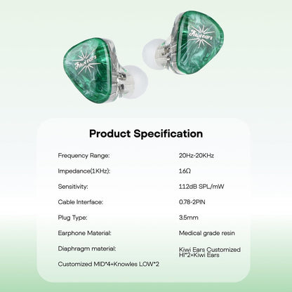 Linsoul Kiwi Ears Orchestra Lite Performance Custom 8BA in-Ear Monitor IEM with Detachable 4-core 7N Oxygen-Free Copper OFC Cable, Handcrafts Faceplate for Audiophile Studio Musician (Green)