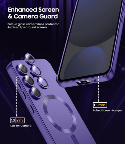 Magnetic for Samsung Galaxy S24 FE Case [Compatible with MagSafe][Built-in Camera Lens Protector] Slim Soft Silicone Bumper Shockproof Metallic Luster Phone Cover (Purple)