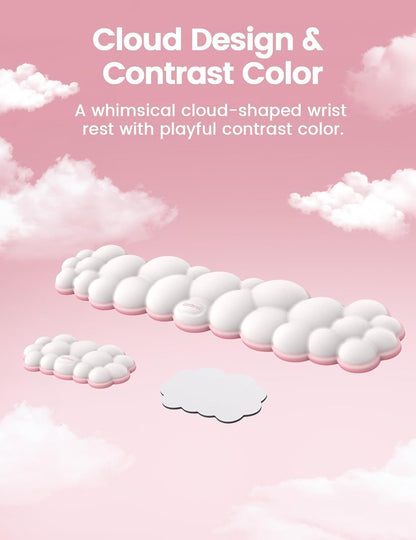 Vaydeer Cloud Keyboard Wrist Rest Set – Ergonomic Memory Foam Wrist Pad for Computer, Laptop & Gaming, Non-Slip Cute Desk Accessories for Office(Keyboard Rest + Mouse Rest + Coaster)