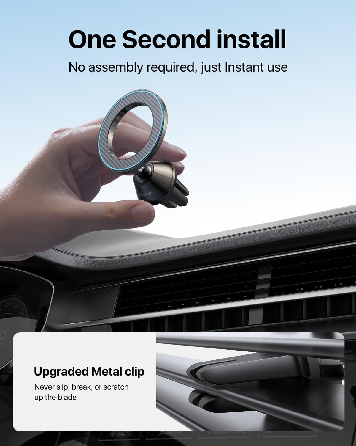 andobil for Magsafe Car Mount [Strongest Magnet, Easy Installation] All Metal Magnetic Car Phone Holder for Samsung Galaxy S25, 360° Air Vent Car Phone Mount, Fits for iPhone 16/15, and MagSafe Cases