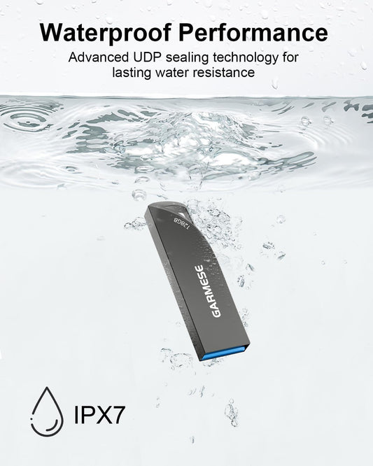 128GB USB 3.0 Flash Drive, Waterproof Metal USB Memory Stick, Slim Thumb Drive Portable Pen Drive with Keychain Hole Stylish Jump Drive for PC Computer Car - Gray