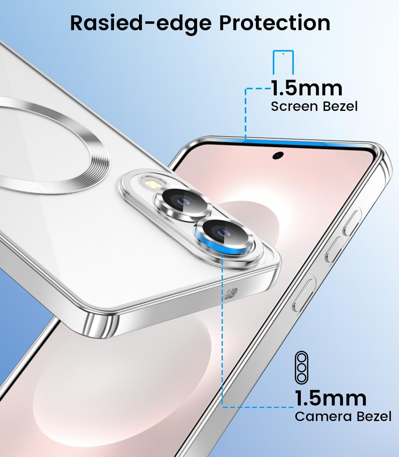 Slim Thin for Samsung Galaxy S25 Edge Case, Compatible with MagSafe, Built-in Camera Lens Protector, Shockproof Protective Phone Case, Soft Electroplated Clear Cover, Silver