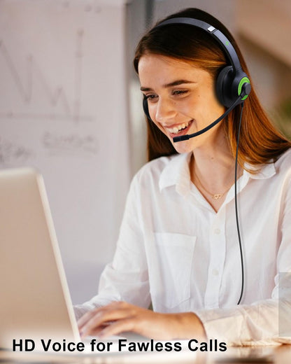 USB Headset with Mic for PC, On-Ear Computer Laptop Headphones with Noise Cancelling Microphone in-line Control for Home Office Online Class (USB+3.5mm, Green)