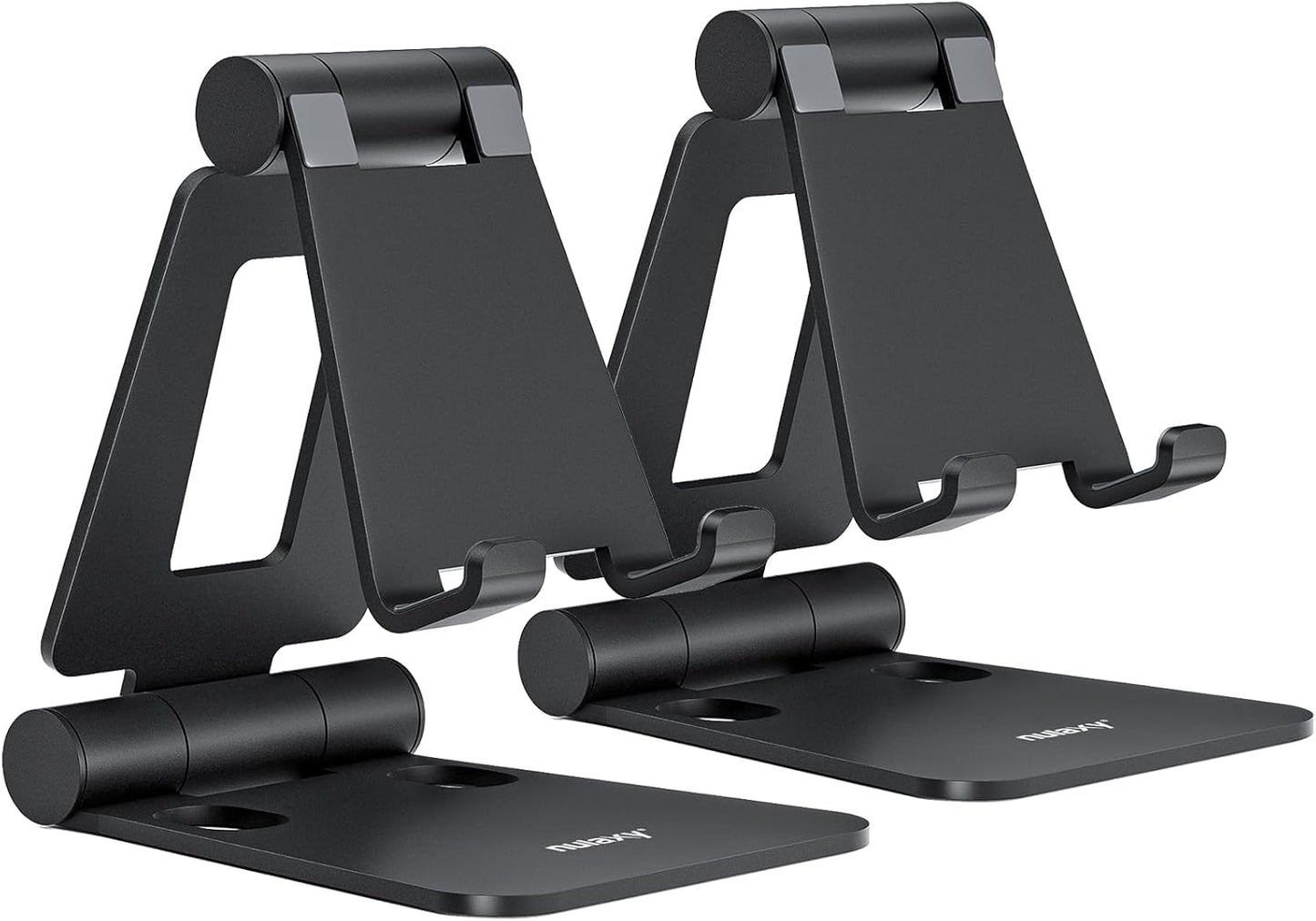 Nulaxy 2 Pack Dual Folding Cell Phone Stand, Fully Adjustable Foldable Desktop Phone Holder Cradle Dock Compatible with iPhone 17 16 15 14 13 12 Pro Max Xs Xr X 8, All Phones, Black