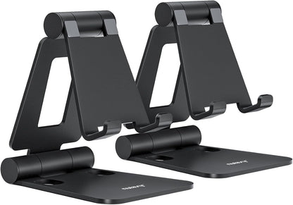 Nulaxy 2 Pack Dual Folding Cell Phone Stand, Fully Adjustable Foldable Desktop Phone Holder Cradle Dock Compatible with iPhone 17 16 15 14 13 12 Pro Max Xs Xr X 8, All Phones, Black