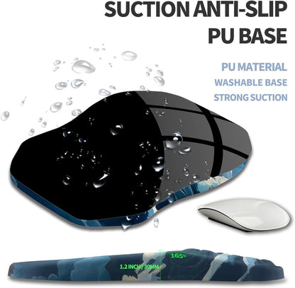 Ergonomic Raised Mouse Pad Wrist Support with Bilateral Slope Memory Foam Mousepad for Wrist Rest and Carpal Tunnel Pain Relief 11.8x7.9〃Indigo Fury Wave