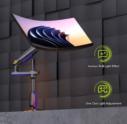 RGB Gaming Monitor-Arm for Flat/Ultrawide/Curved Monitors 32 to 60 inch, Heavy Duty Stand Load up to 20 kg, VESA 75/100 mm Monitor Mount G80