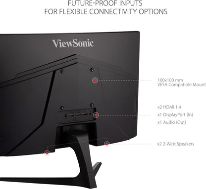 ViewSonic VX2418C 24 Inch 1080p 1ms 180Hz Curved Gaming Monitor with FreeSync Premium, Eye Care, HDMI and DisplayPort